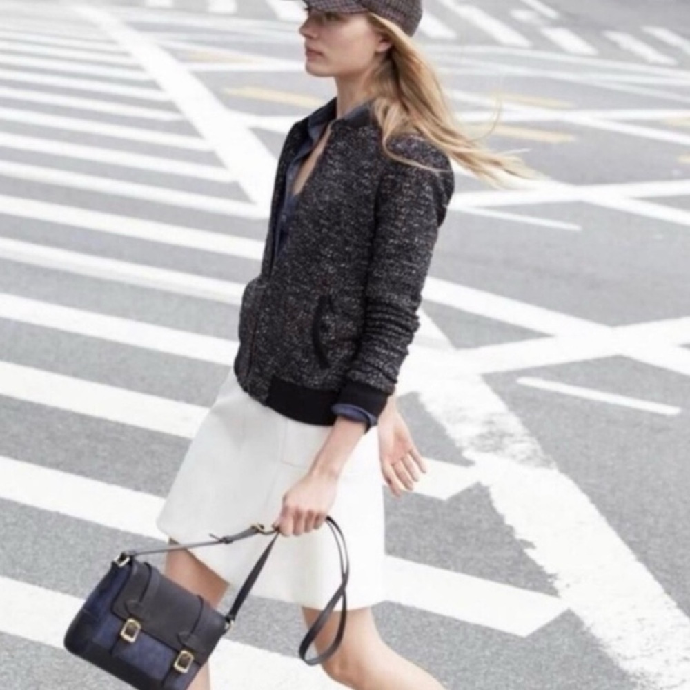 J CREW Tweed Boucle Bomber Jacket Coat Size 12 As Seen on Grey's Anatomy